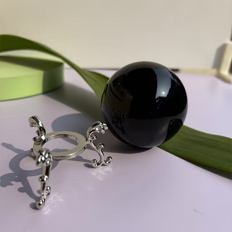 Black Obsidian Crystal Ball with a Silvery Base