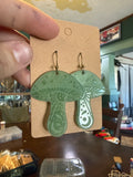 Handmade Metallic Green Magic Mushroom Dangling Earrings