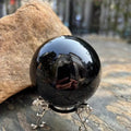 Black Obsidian Crystal Ball with a Silvery Base