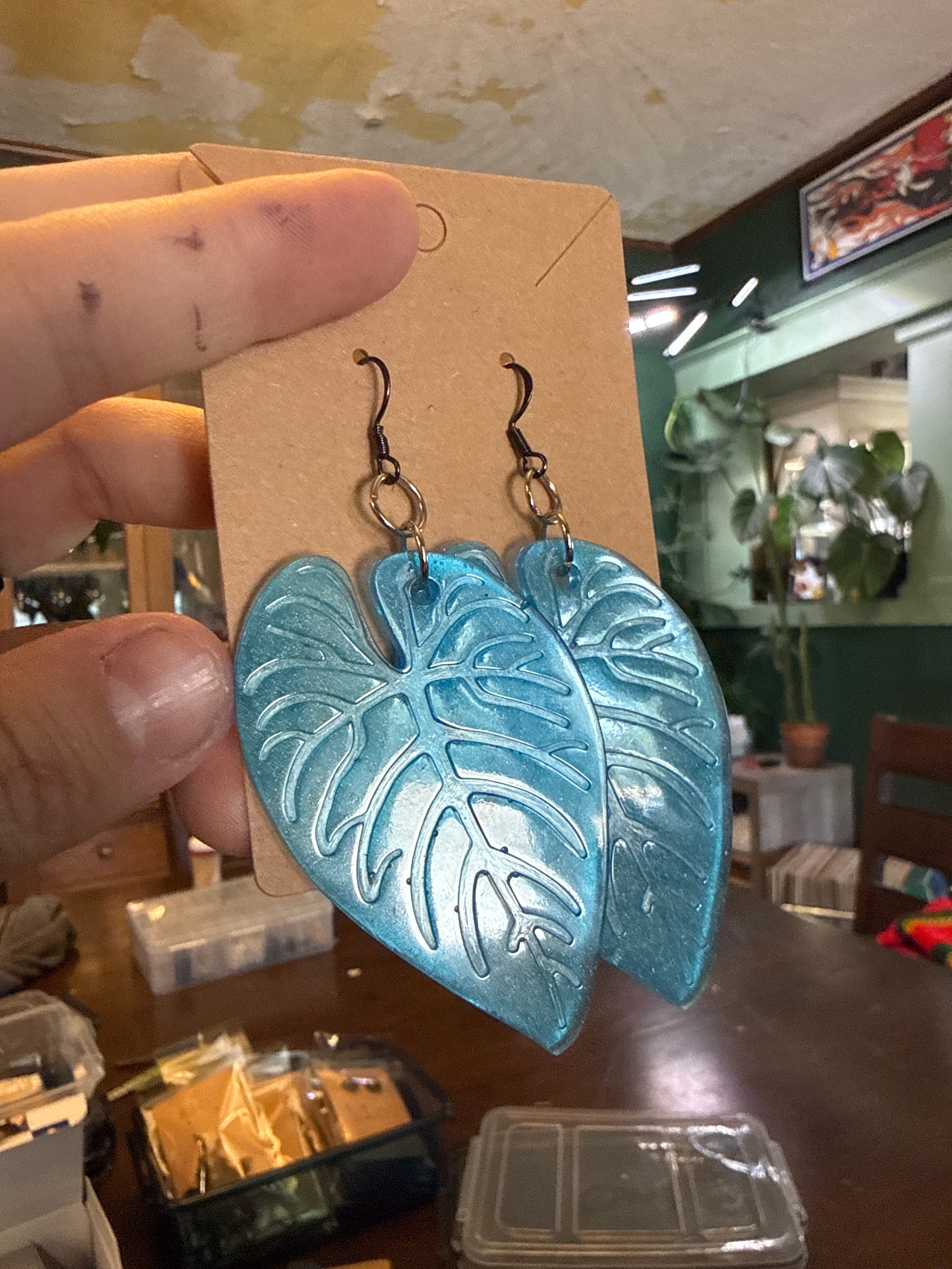 Handmade Metallic Blue Resin Earrings