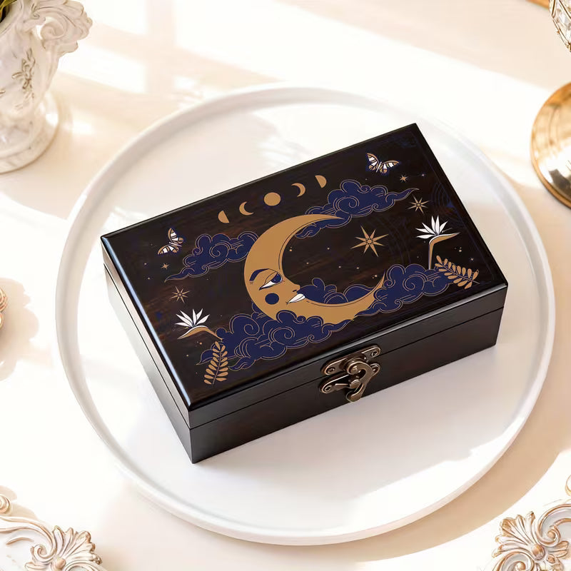 Vintage Moon God Tarot Card Holder Wooden Box