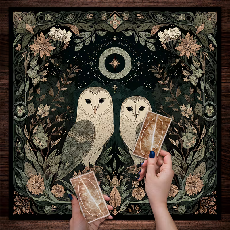 Mystical Owl Moon Flower Alter Cloth