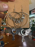 Moth and Moon Dangling Hoop Earrings