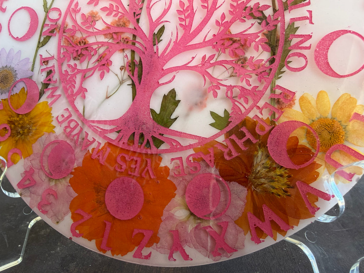 White and Pink Floral Pendulum Board