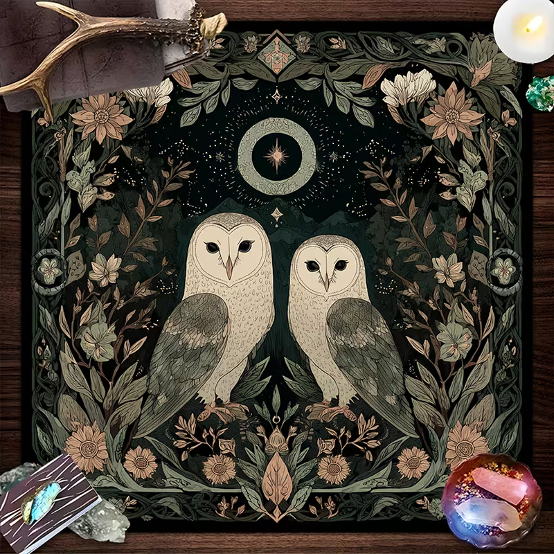 Mystical Owl Moon Flower Alter Cloth