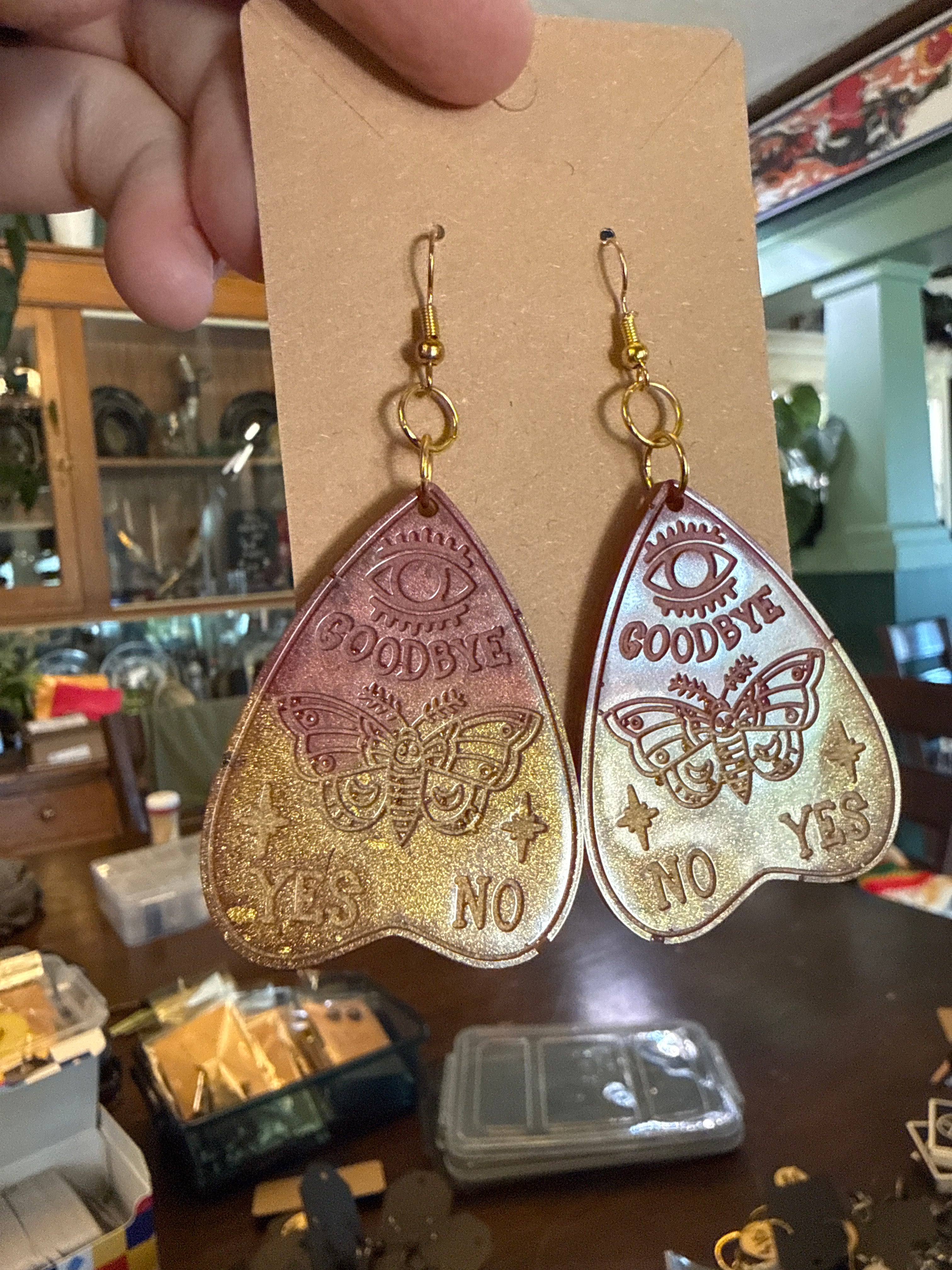 Handmade Ouija Planchette Dangling Resin Earrings