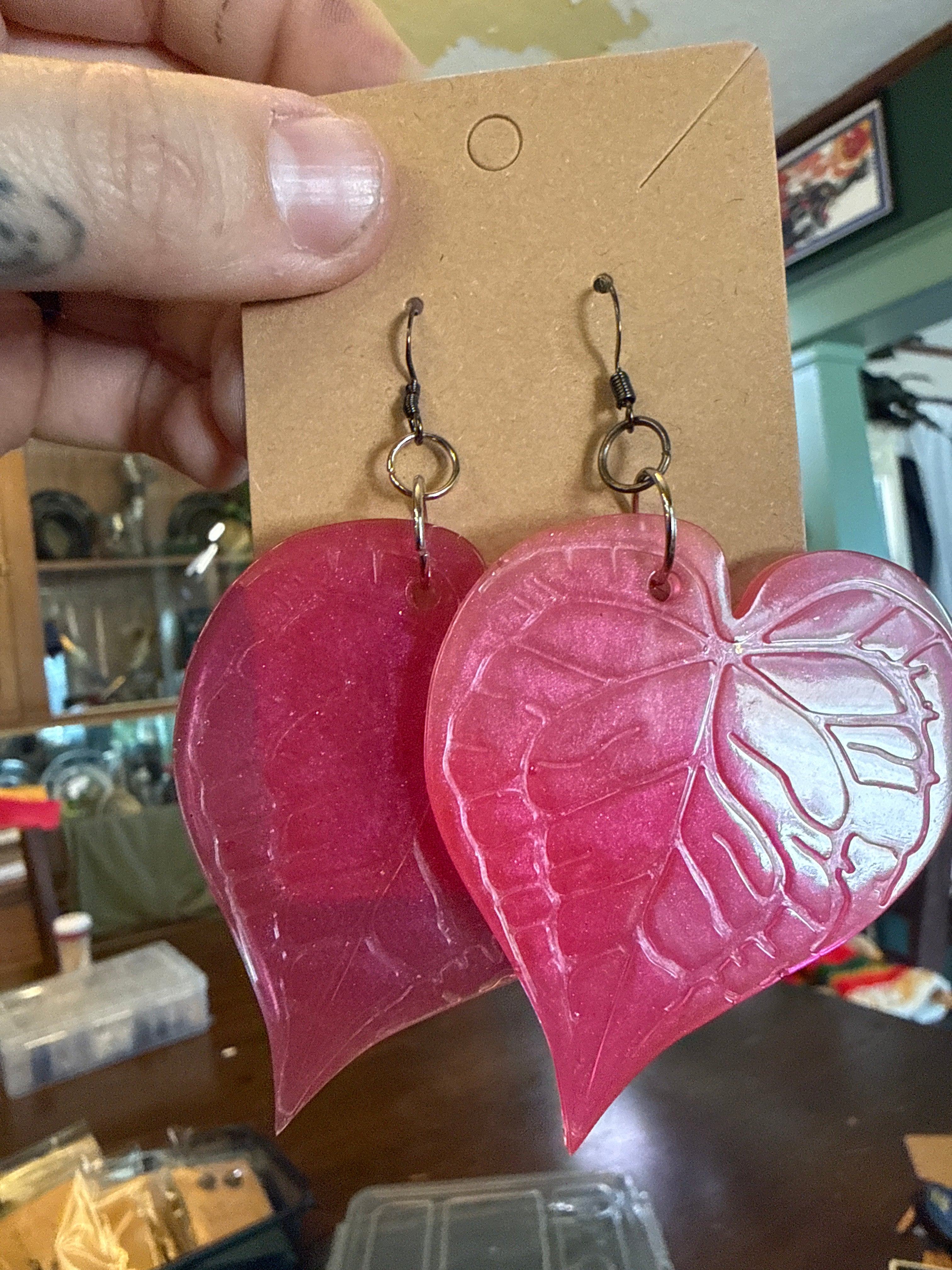Handmade 2 Tone Hot Pink Dangling Resin Earrings