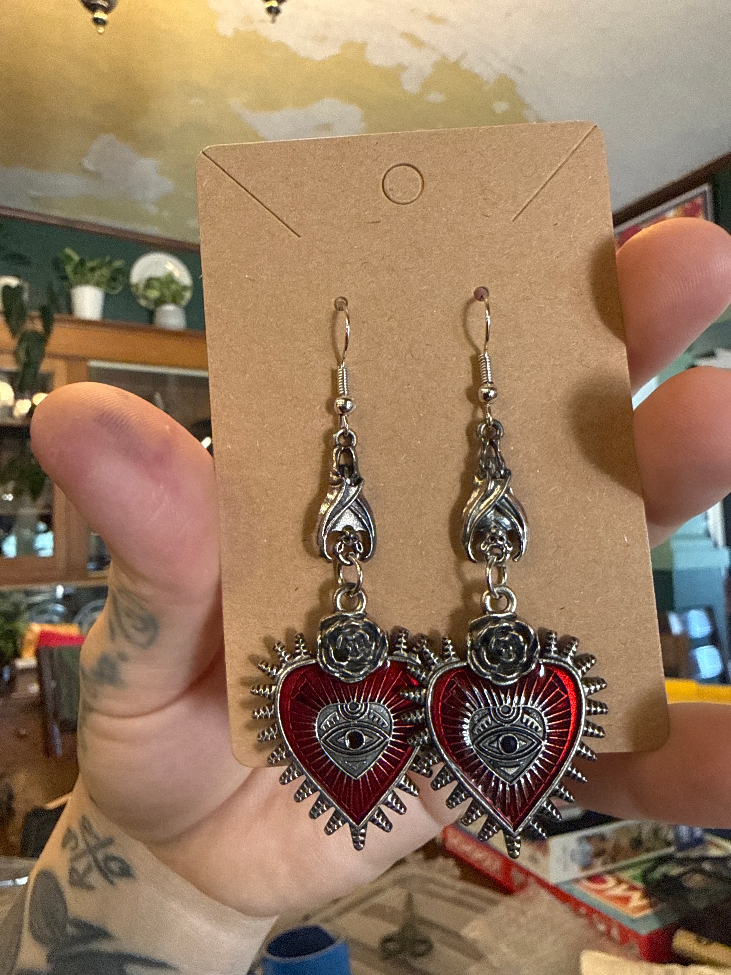 Hearts and Bats Dangling Earrings