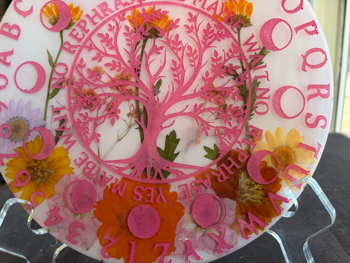 White and Pink Floral Pendulum Board