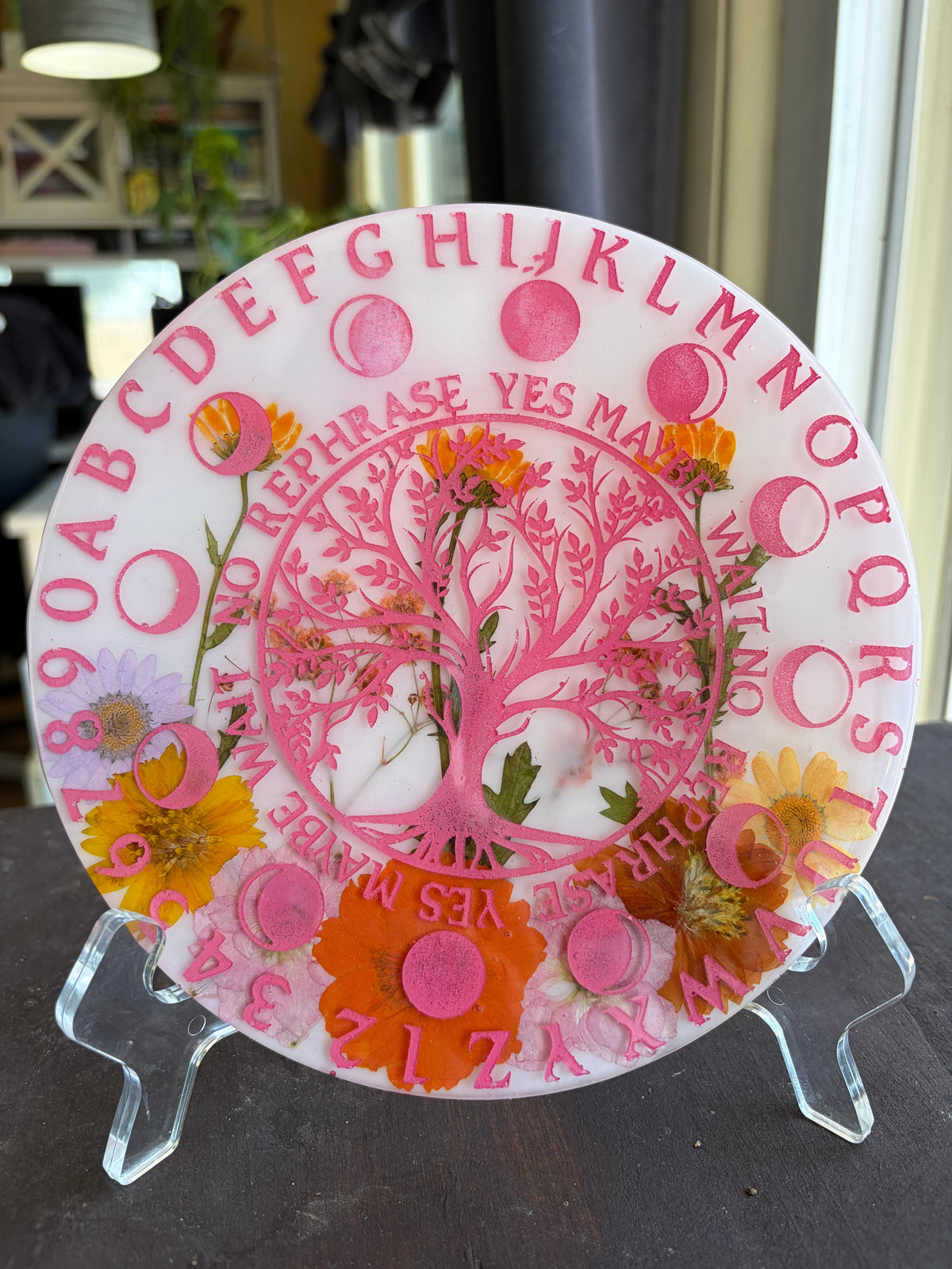 White and Pink Floral Pendulum Board