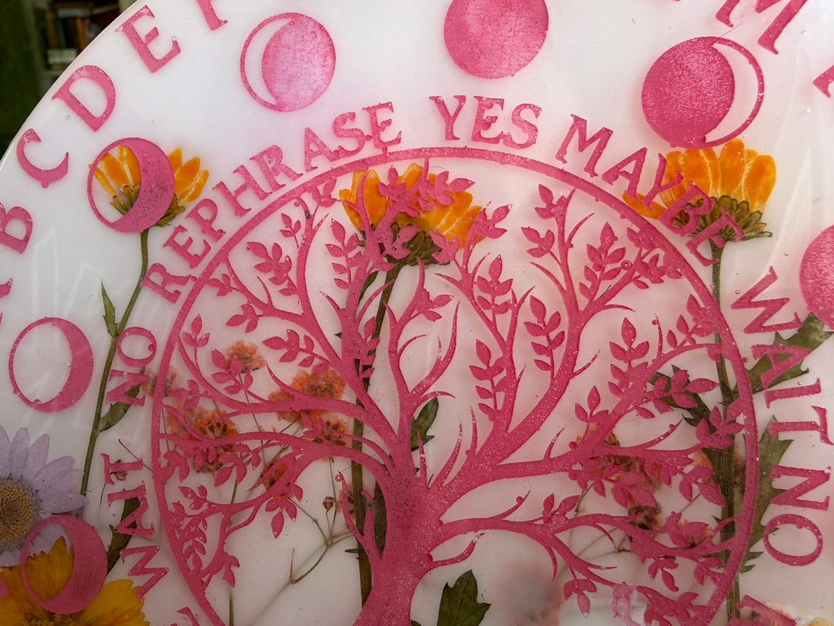 White and Pink Floral Pendulum Board