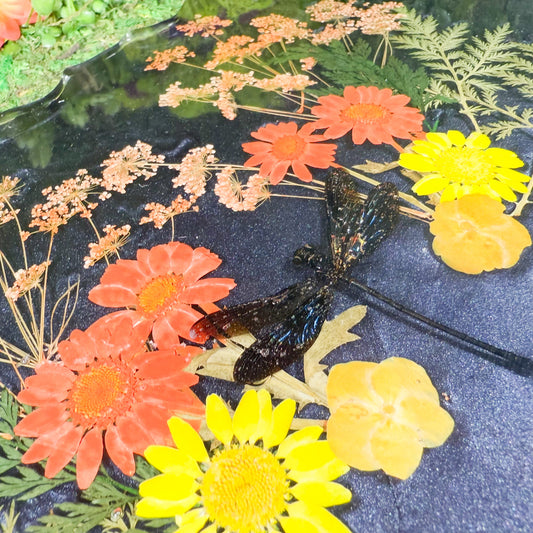 Decorative Tray with Dragonfly and Dried Flowers