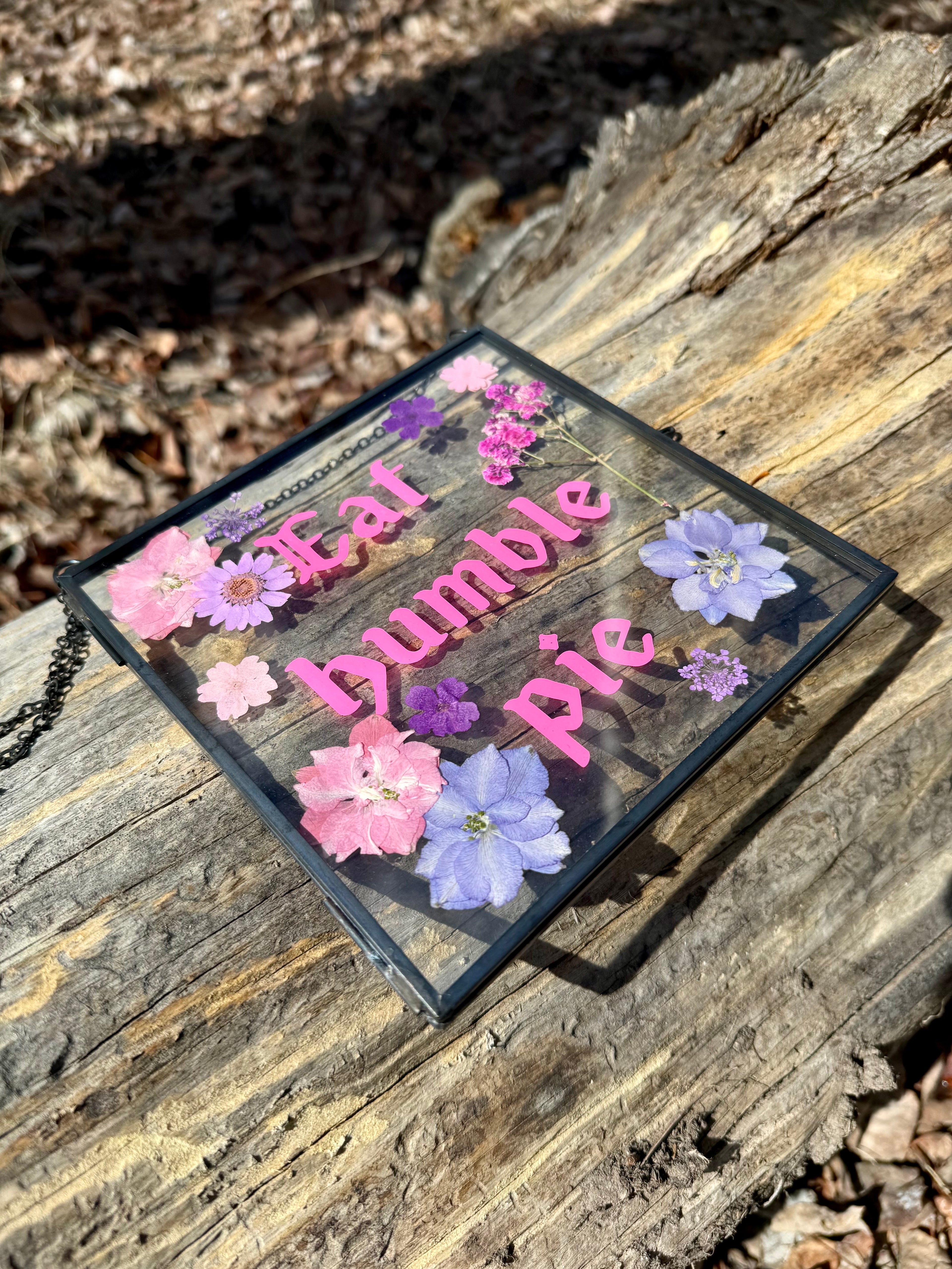 Handmade Pressed Flower Glass Wall Hanging | Botanical Wiccan Decor