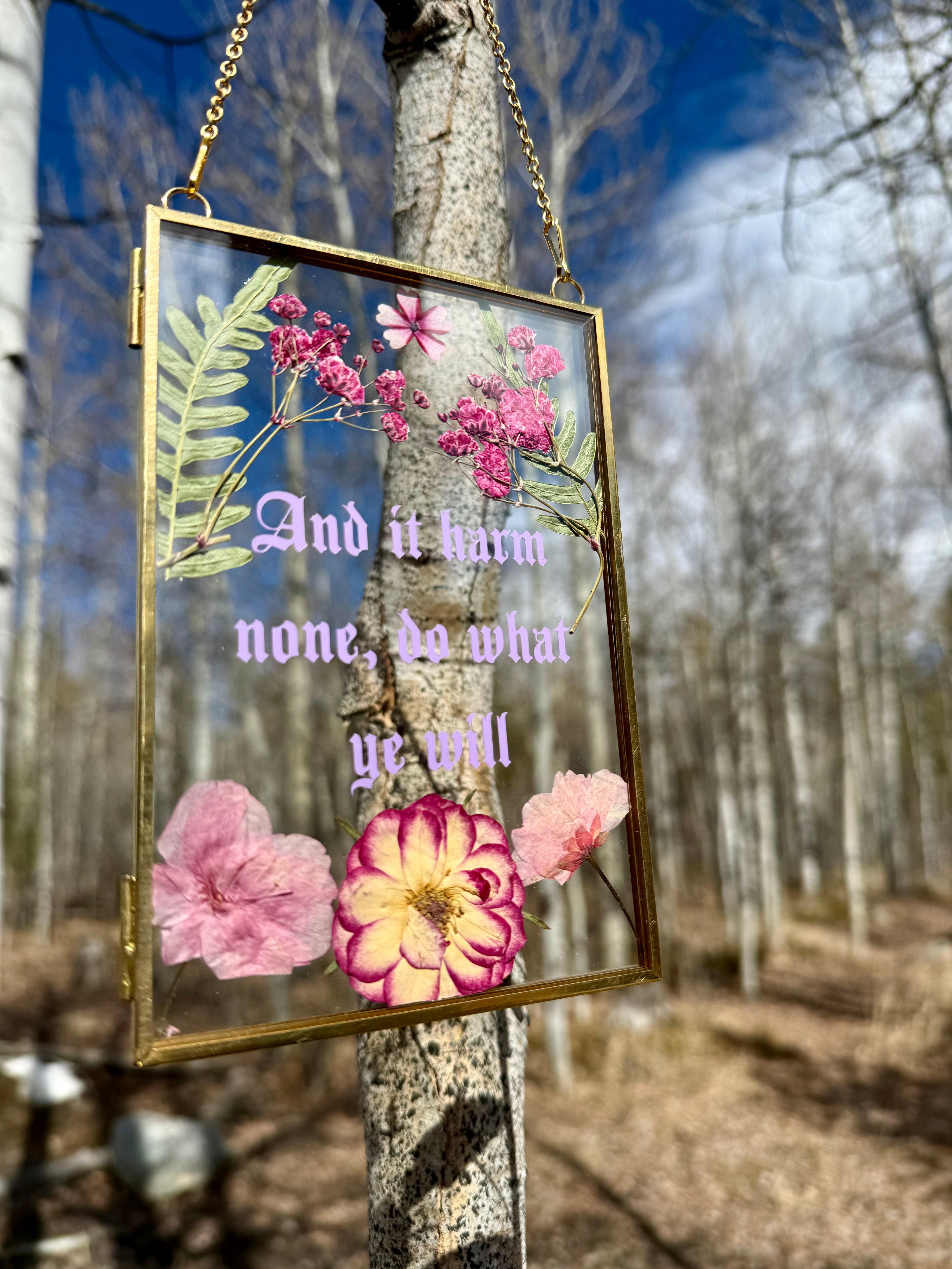 Handmade Pressed Flower Glass Wall Hanging | Botanical Wiccan Decor