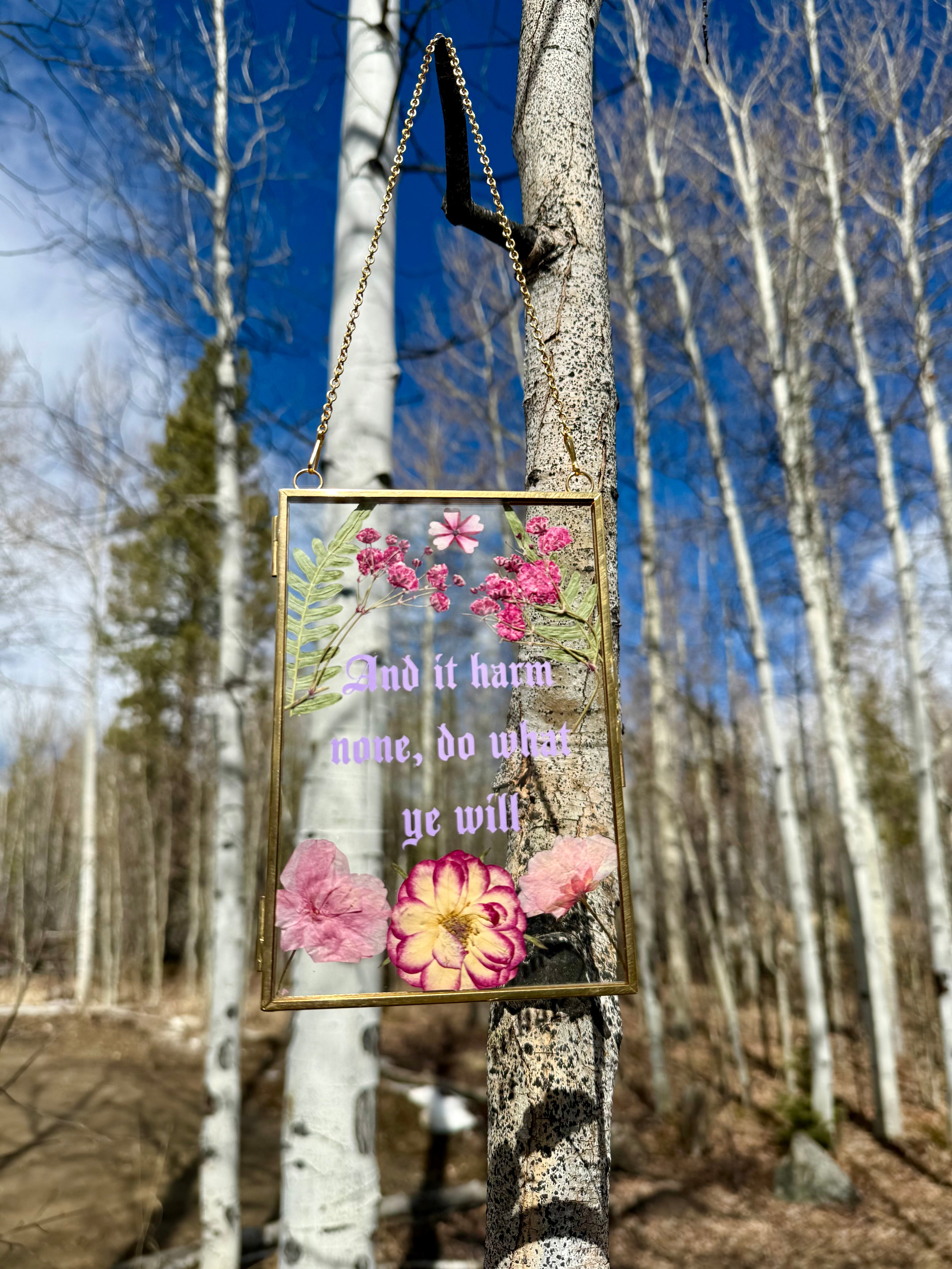 Handmade Pressed Flower Glass Wall Hanging | Botanical Wiccan Decor
