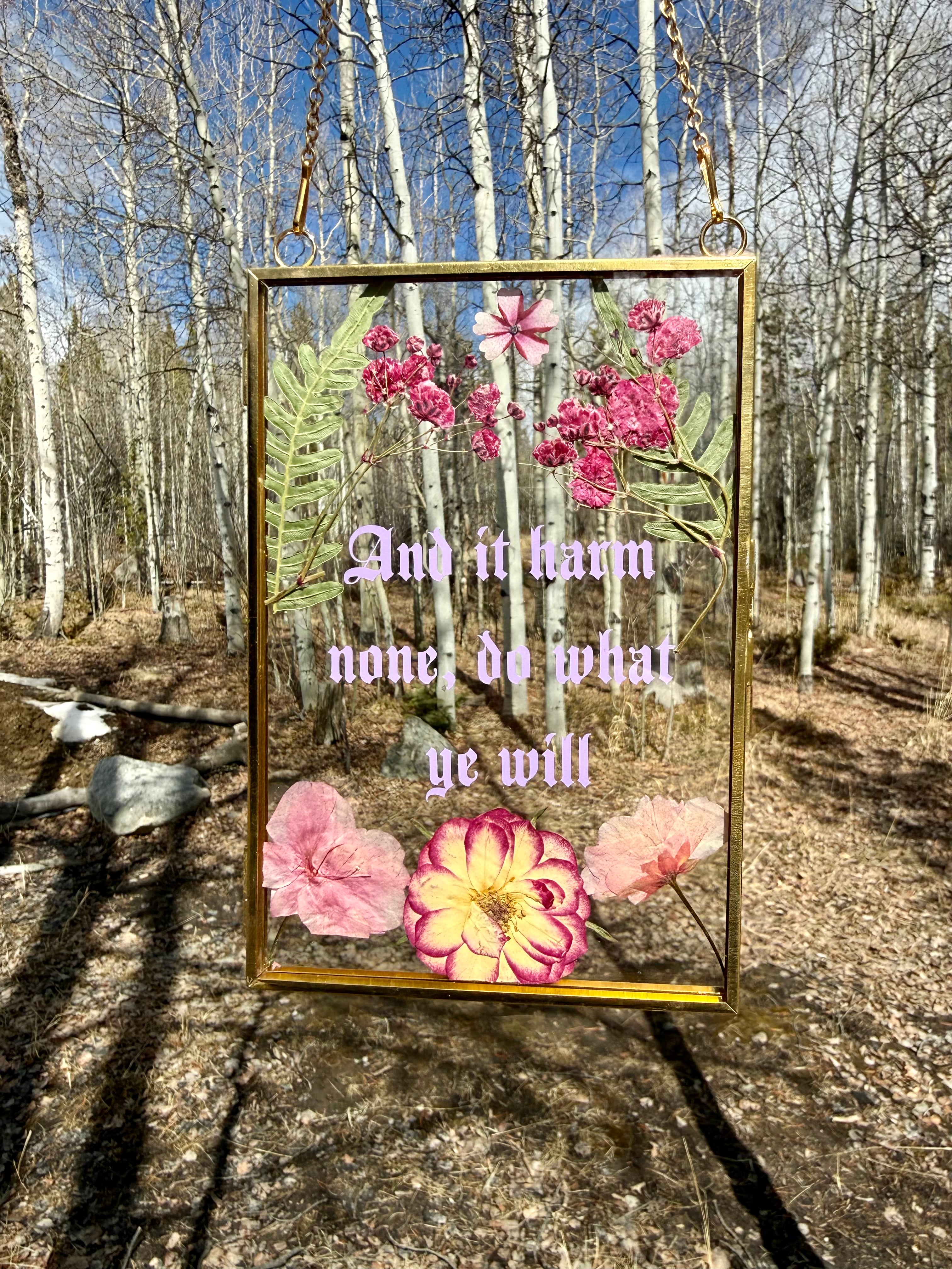 Handmade Pressed Flower Glass Wall Hanging | Botanical Wiccan Decor