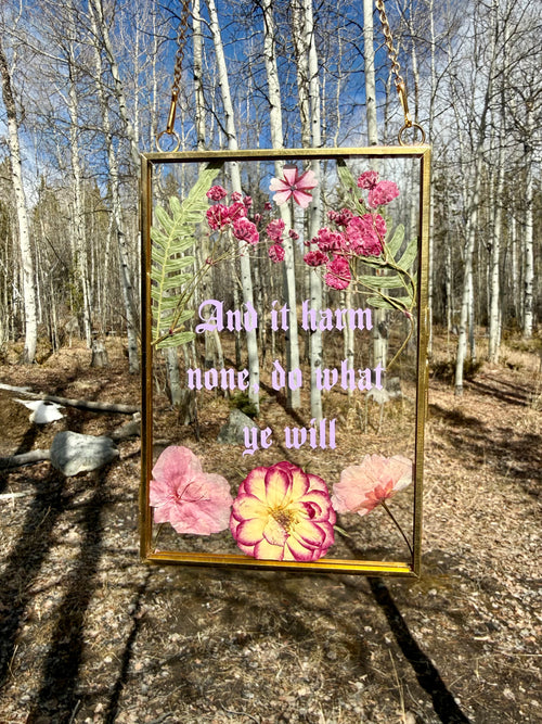 Handmade Pressed Flower Glass Wall Hanging | Botanical Wiccan Decor