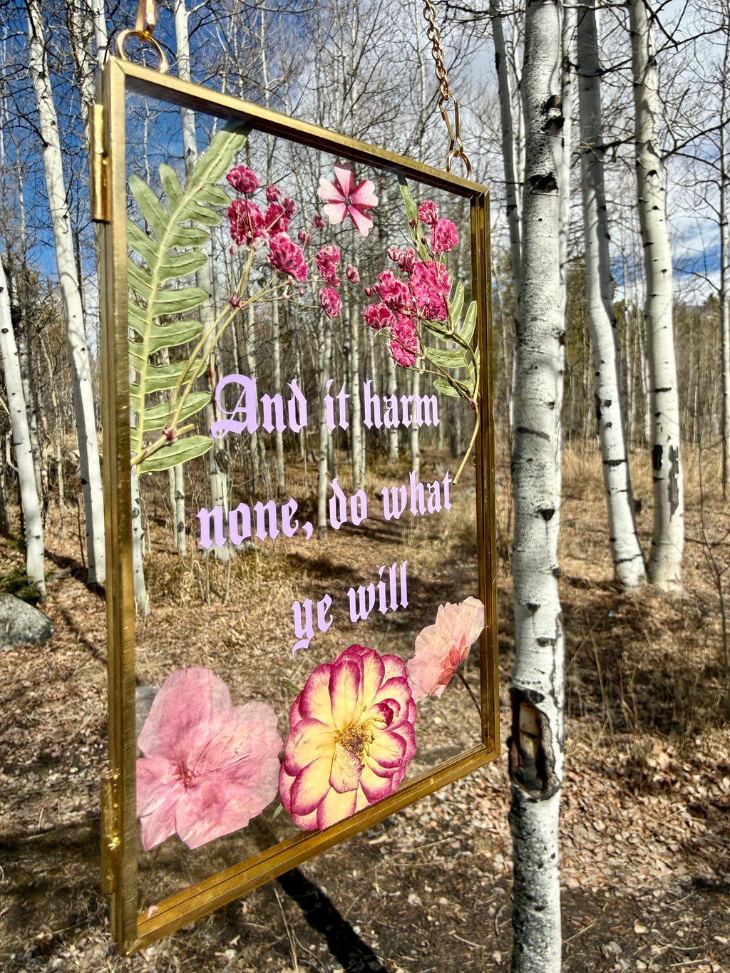 Handmade Pressed Flower Glass Wall Hanging | Botanical Wiccan Decor