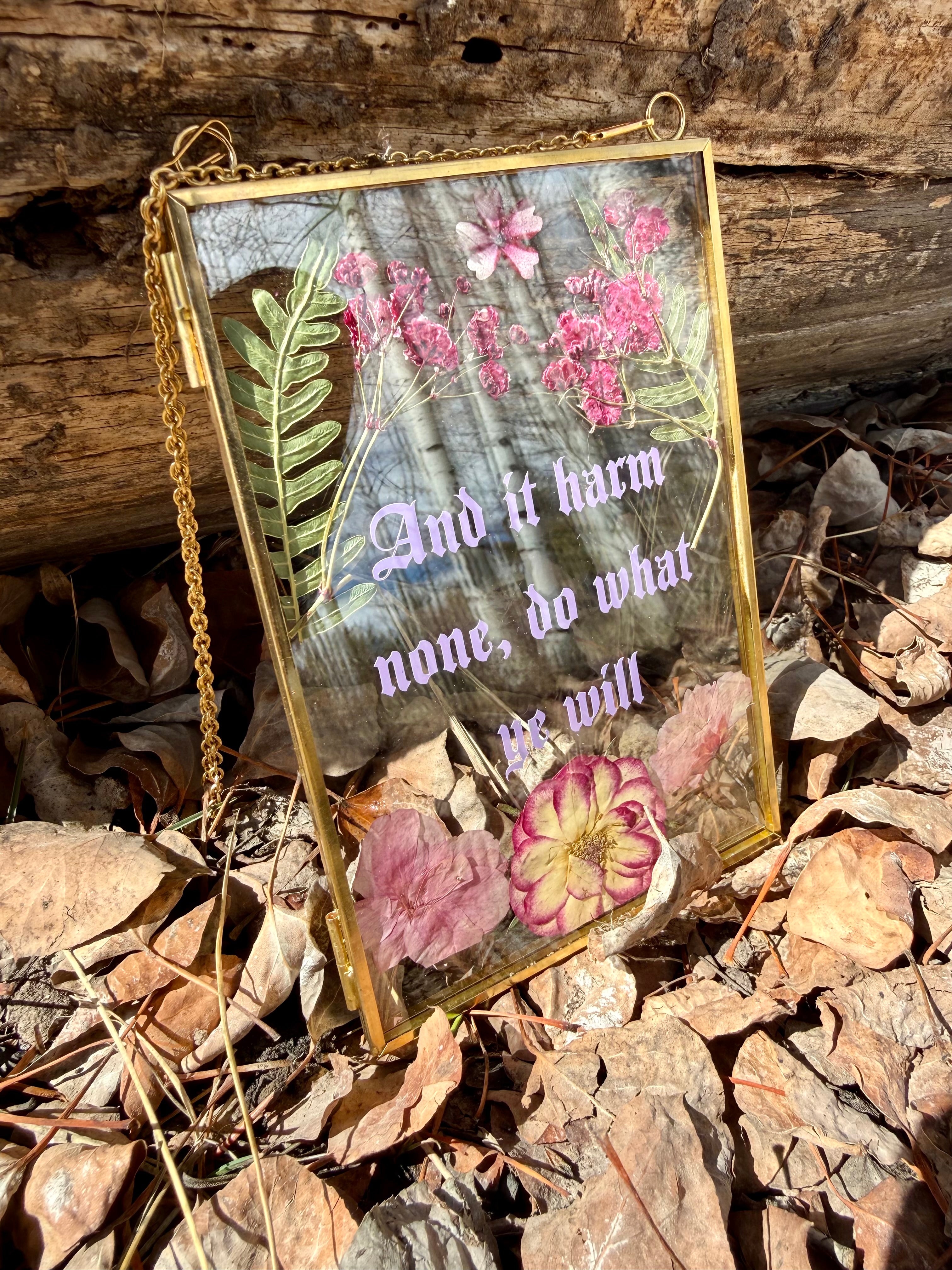 Handmade Pressed Flower Glass Wall Hanging | Botanical Wiccan Decor