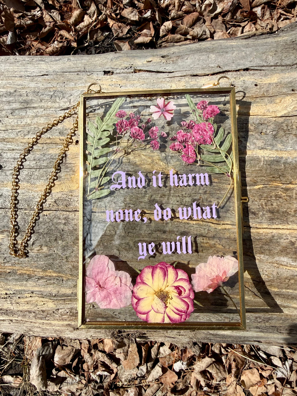 Handmade Pressed Flower Glass Wall Hanging | Botanical Wiccan Decor