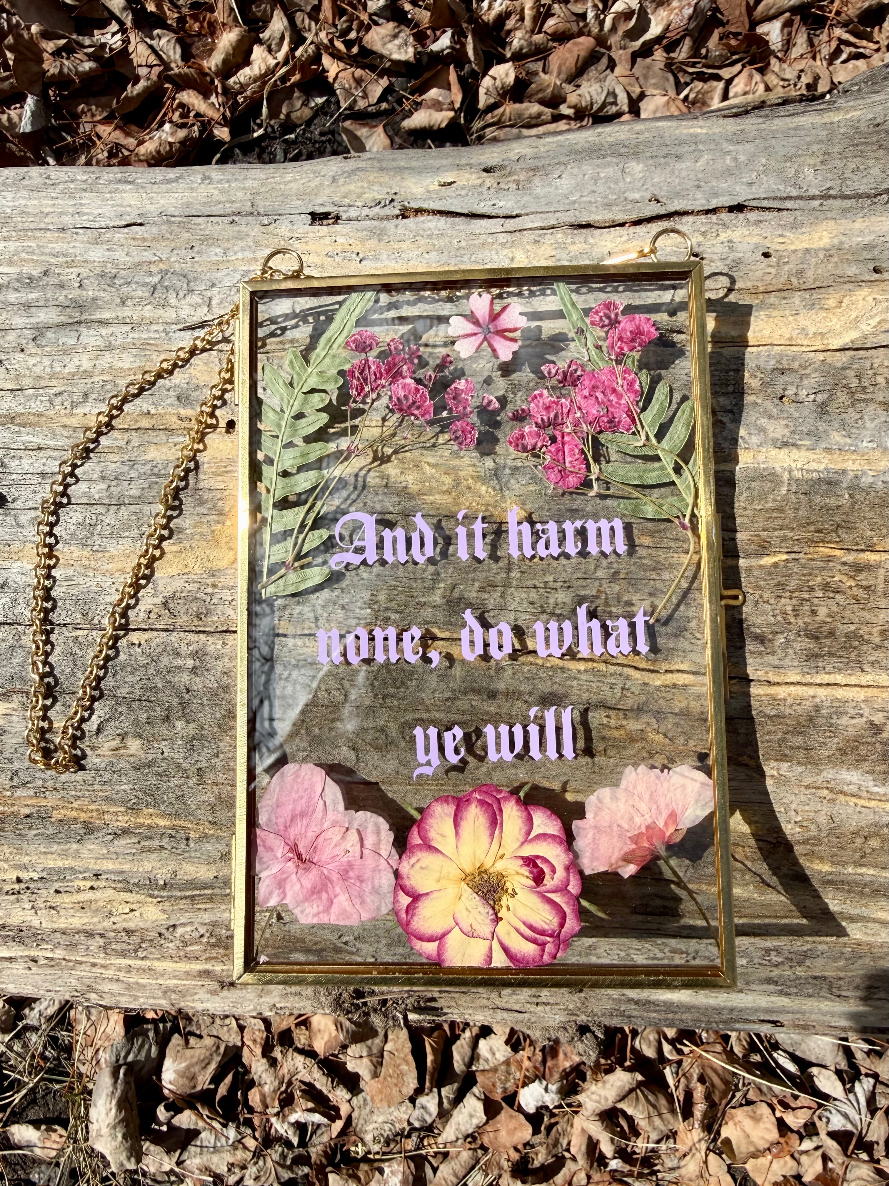 Handmade Pressed Flower Glass Wall Hanging | Botanical Wiccan Decor