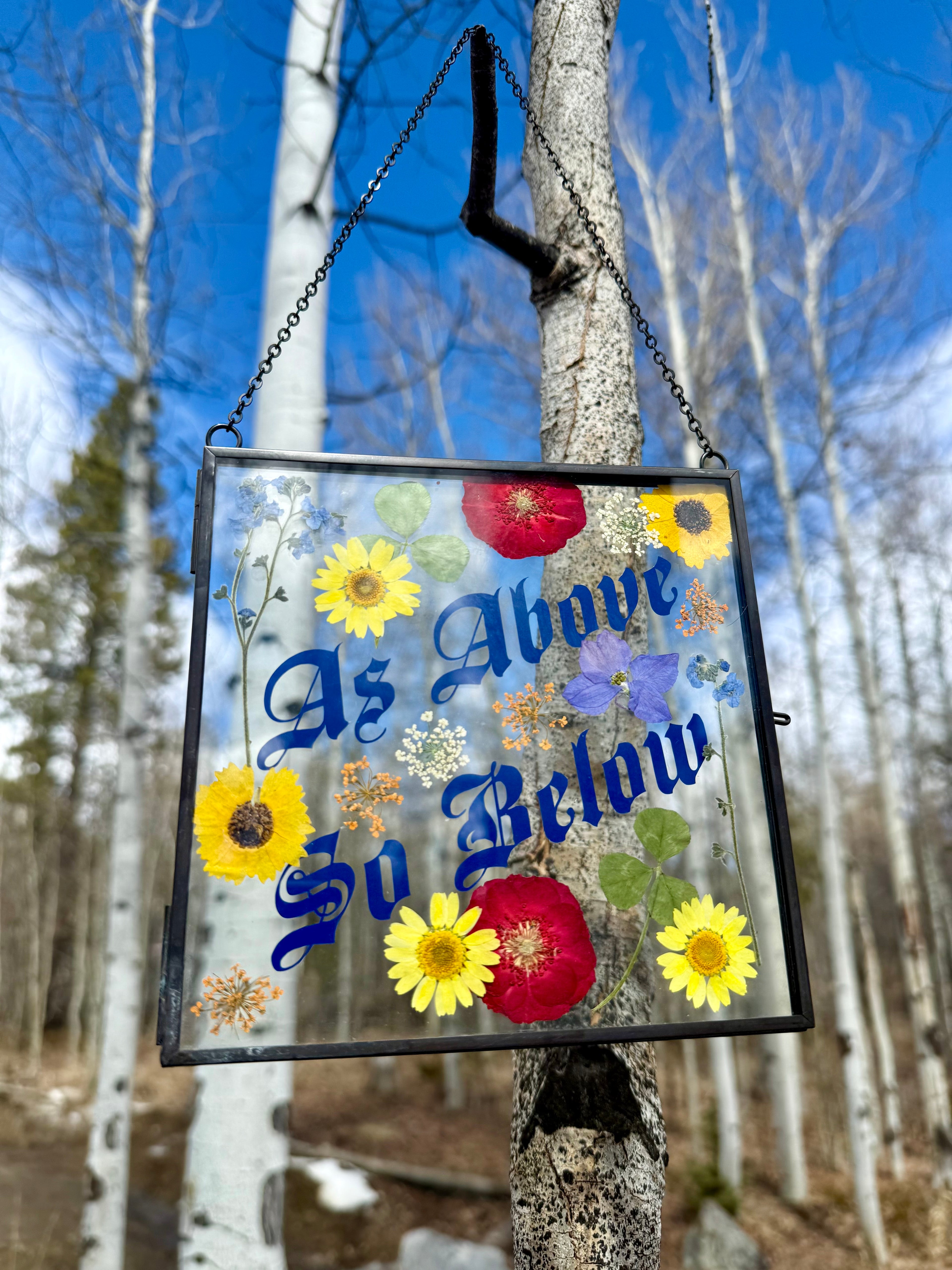 Handmade Pressed Flower Wall Hanging | "As Above So Below" Botanical Art