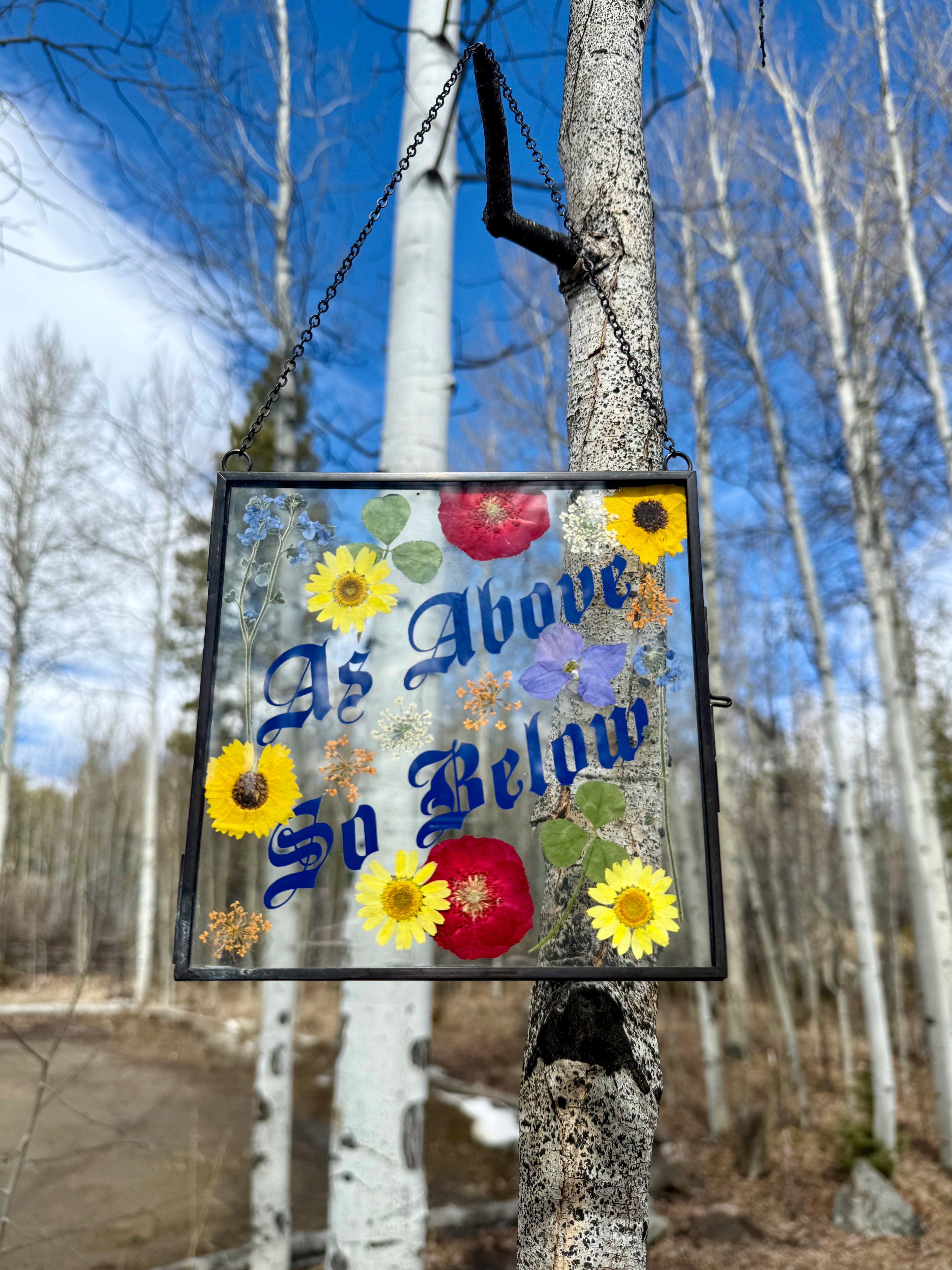Handmade Pressed Flower Wall Hanging | "As Above So Below" Botanical Art