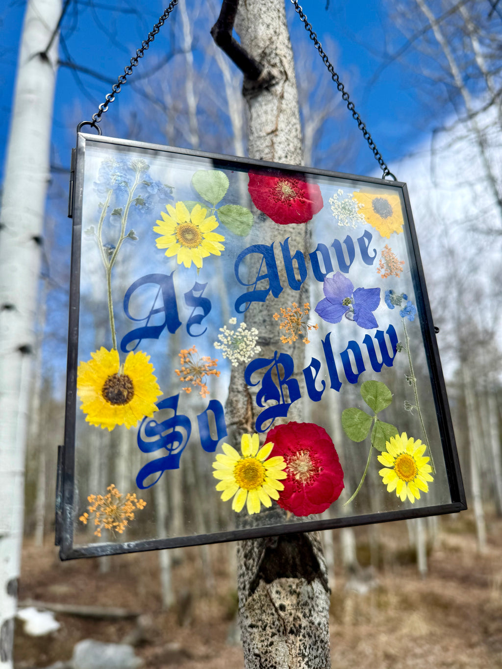 Handmade Pressed Flower Wall Hanging | "As Above So Below" Botanical Art