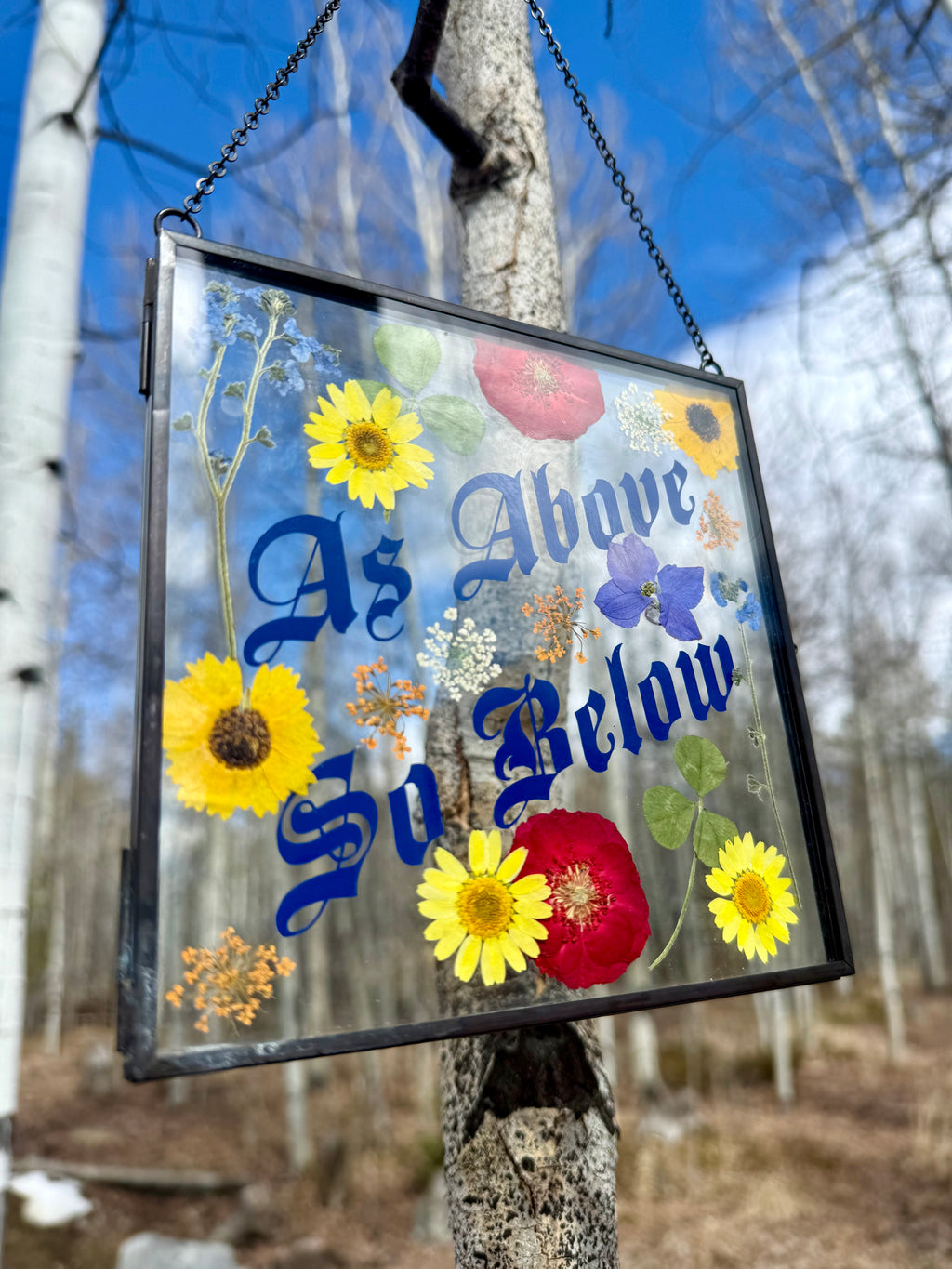 Handmade Pressed Flower Wall Hanging | "As Above So Below" Botanical Art