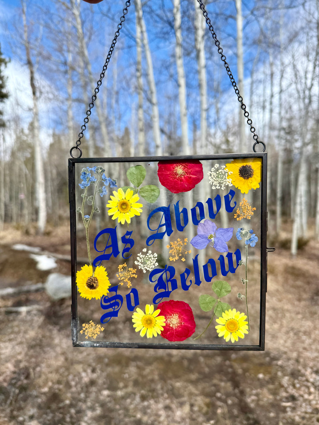 Handmade Pressed Flower Wall Hanging | "As Above So Below" Botanical Art