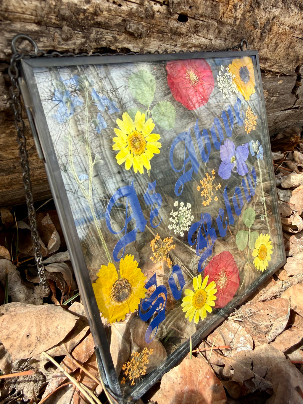 Handmade Pressed Flower Wall Hanging | "As Above So Below" Botanical Art
