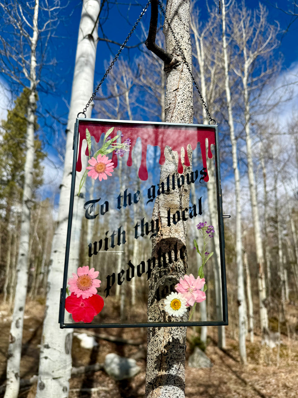 Handmade Pressed Flower Glass Wall Hanging | Gothic Botanical Decor