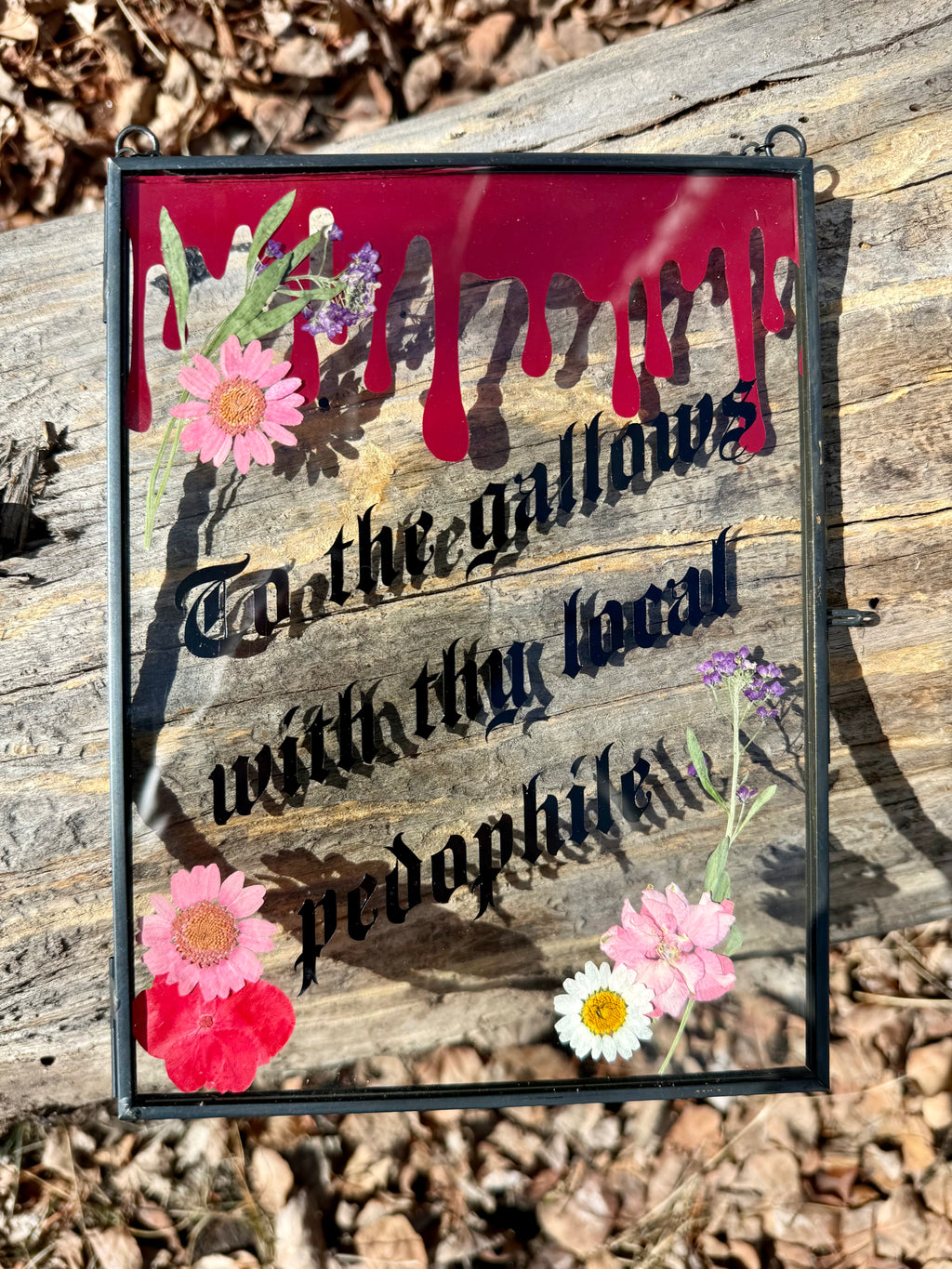 Handmade Pressed Flower Glass Wall Hanging | Gothic Botanical Decor