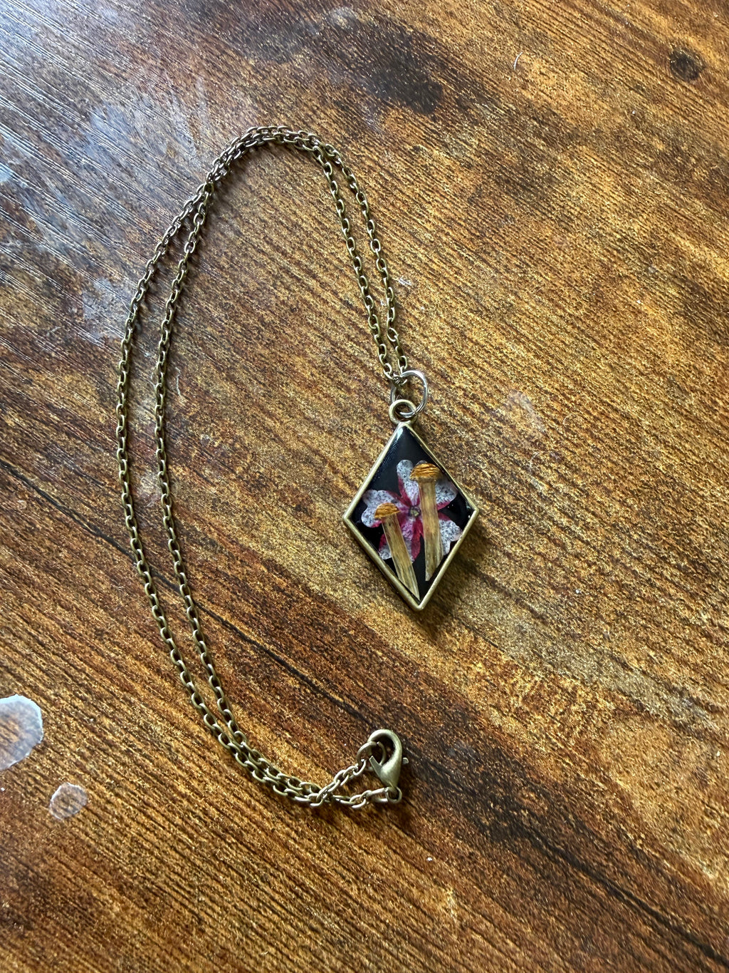 Handmade Resin Necklace with Dried Flowers and Mushrooms | Botanical Forest Pendant
