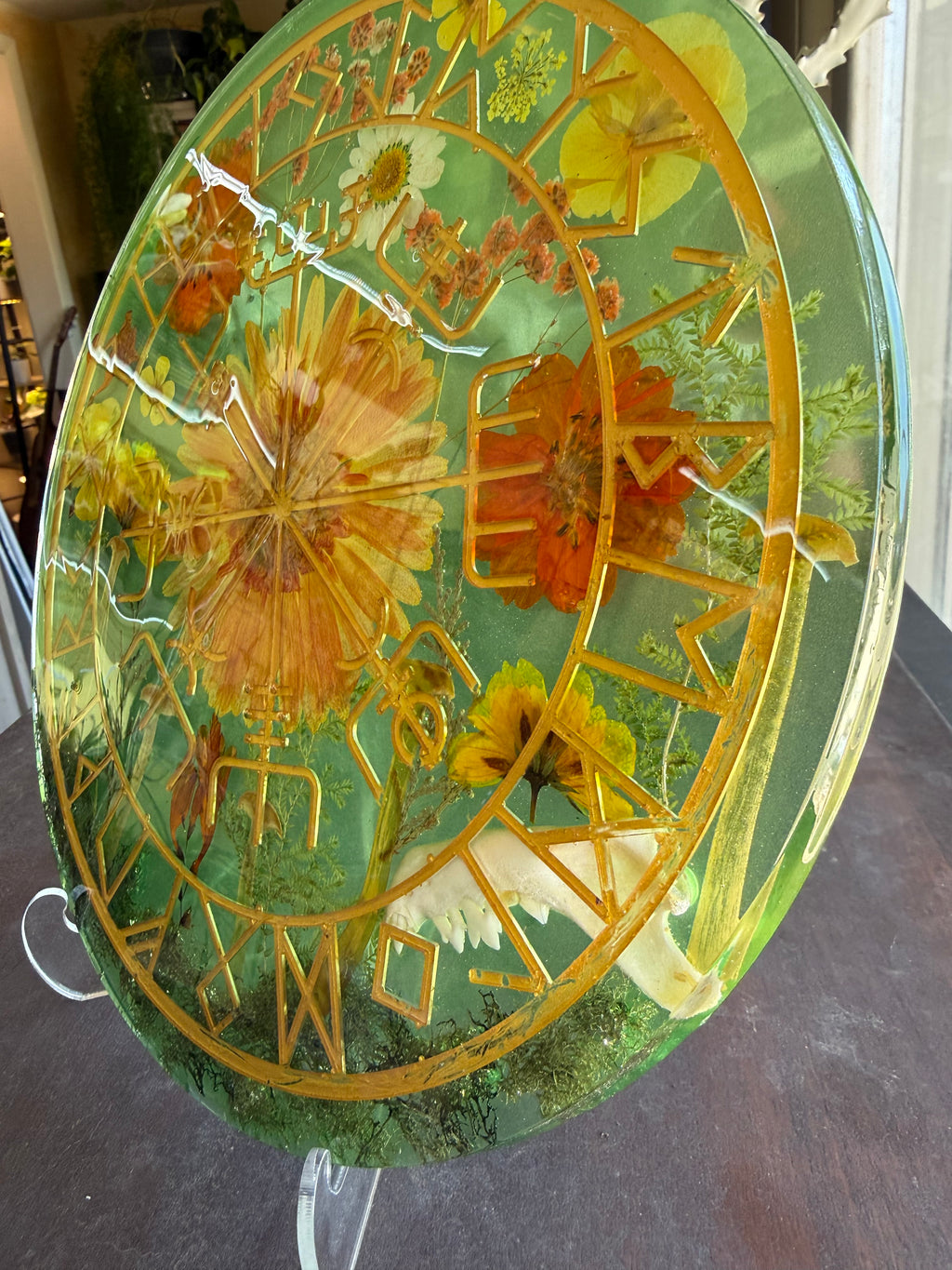 Vegvisir With Dried Flowers, Mushrooms and Animal Jaw Bone