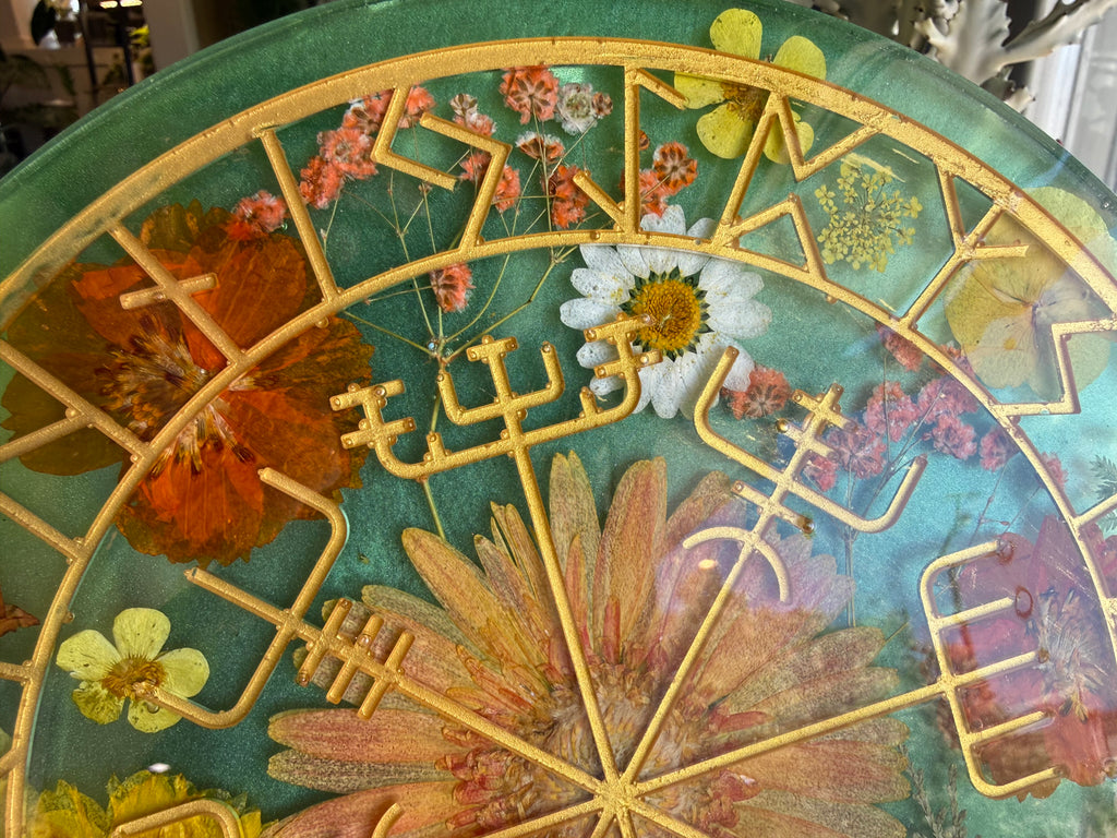 Vegvisir With Dried Flowers, Mushrooms and Animal Jaw Bone