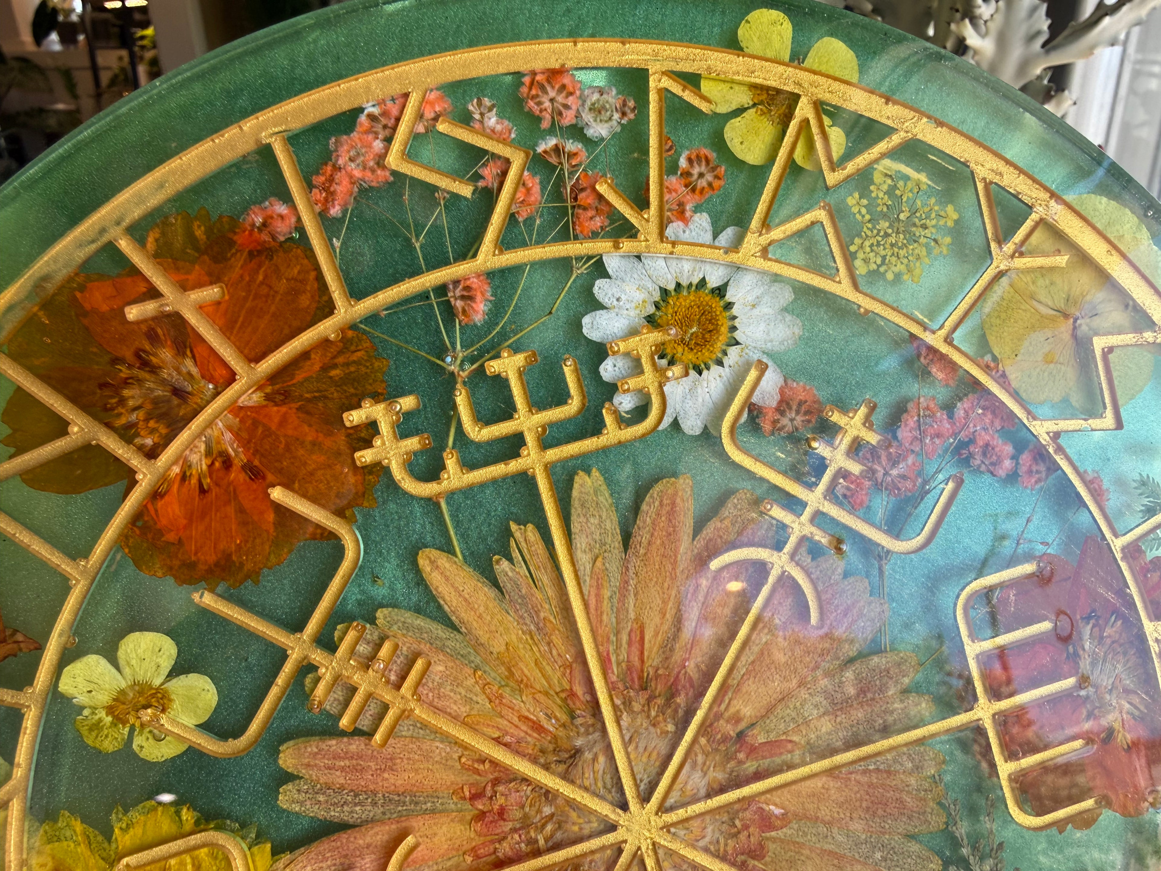 Vegvisir With Dried Flowers, Mushrooms and Animal Jaw Bone