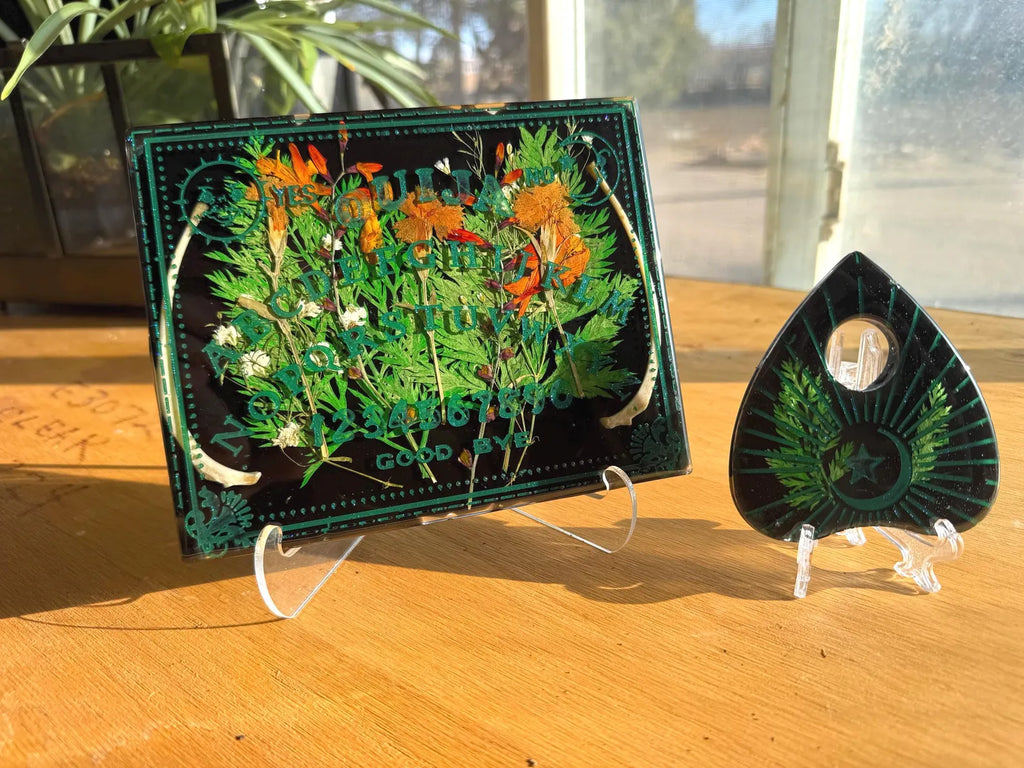 Pressed Flowers & Animal Rib Bone Ouija Board & Planchette Set