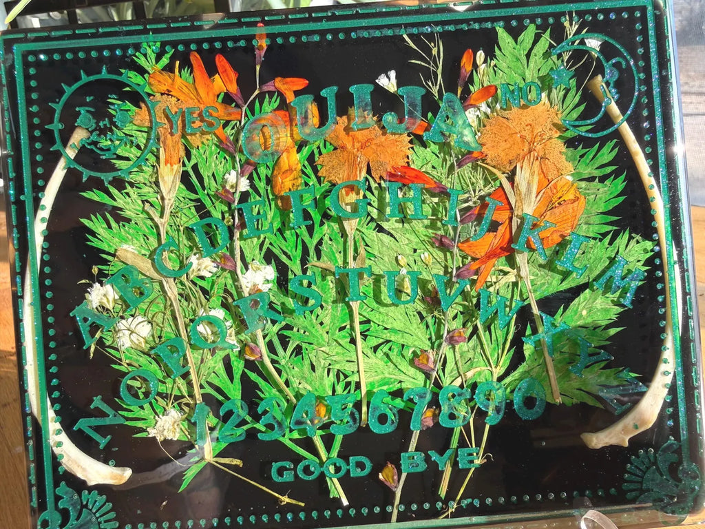 Pressed Flowers & Animal Rib Bone Ouija Board & Planchette Set