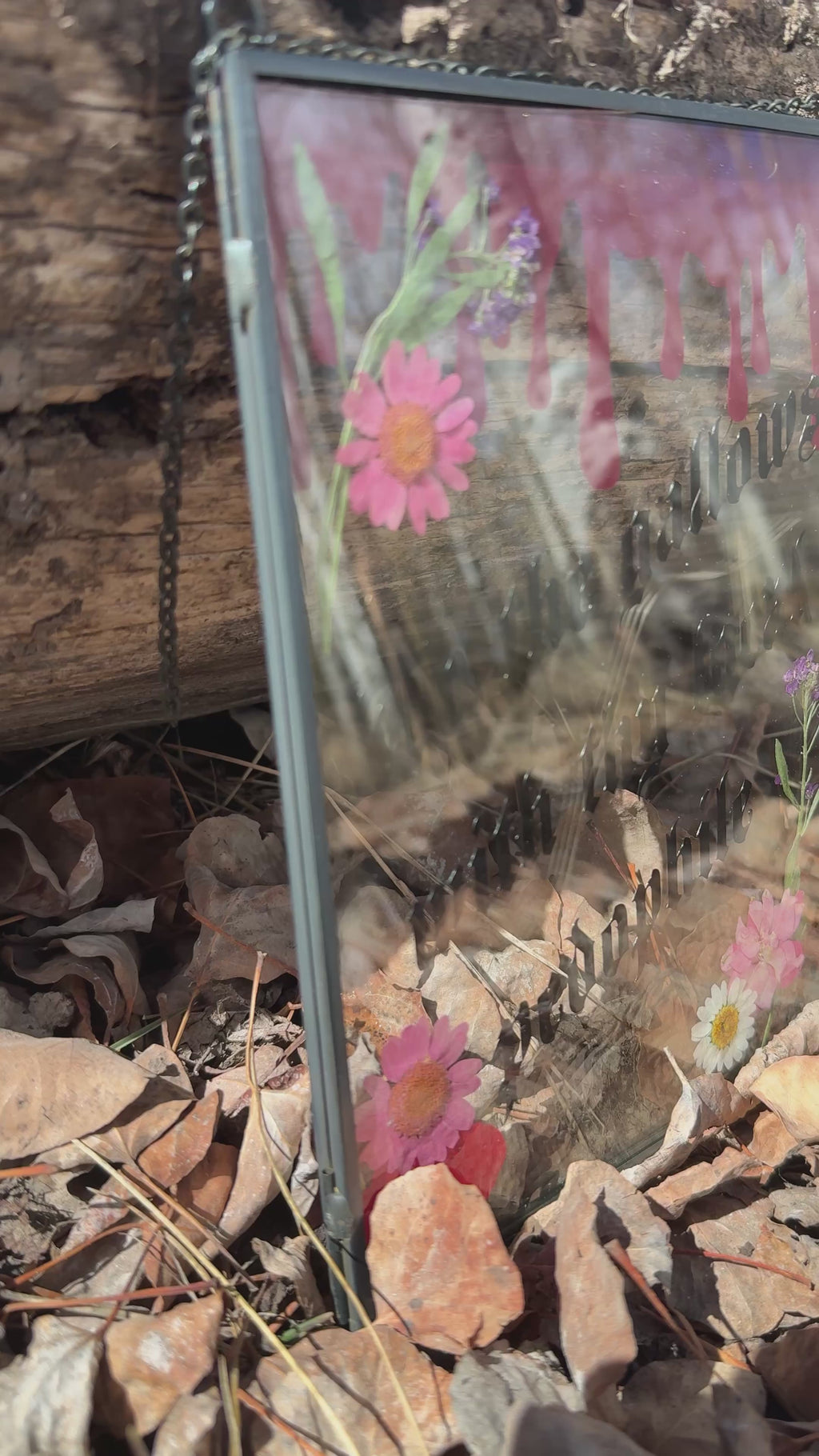 Handmade Pressed Flower Glass Wall Hanging | Gothic Botanical Decor
